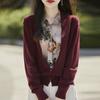 Mezcla de Lana 2026 Otoño e Invierno Estilo Nuevo Suéter Cardigan de Punto Abotonado Holgado con Cuello en V Estilo Pintura a Tinta Falso Dos Piezas para Mujer
