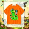Camiseta Infantil de Manga Curta Creeper Minecraft Meninos e Meninas Roupa de Verão Algodão Puro Fresca Desenho Animado Versátil Blusa de Meia Manga