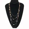 Collar Transfronterizo Otoño e Invierno Simple de Color Sólido con Perlas Artificiales de Aspecto de Alta Gama, Cadena Hueso de Serpiente, Cadena para Suéter en Color Cálido, Cadena para Clavícula de Mujer