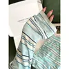 Pijama casual de estilo coreano a rayas de bloques de color para mujer, nuevo conjunto cómodo de dos piezas con shorts para principios de otoño 2026