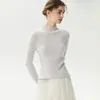 Nueva colección otoño/invierno: 35% cachemira, cuello semi-alto, ribete de encaje, color liso versátil, corte ajustado y favorecedor suéter de punto