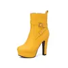 4 Plataforma de Agua Botas Retro Cremallera Lateral Botas de Tacón Alto Hebilla de Cinturón Nuevas Botas Cortas de Comercio Exterior Botas Romanas Gruesas Talla Extra Blancas Mujer