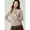 Cardigan Feminino de Cashmere 100% Gola Alta Outono/Inverno Novo Botão Malha Borda Enrolada Versátil Suave Malha Suéter Casaco