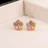 Yuebao Joyería Turmalina Colorida Plata de Ley S925 Chapado en Oro Rosa Turmalina Flor de Cerezo Moda Pendientes de Tuerca de Plata de Alta Gama Personalización