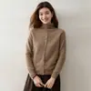 Estética elegante! Cardigã feminino de cashmere com gola livre, design de botões cruzados, suéter de tricô de manga longa, peça de outer wear macia e leve