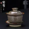 Horno Cambio Sancai Tazón Cubierto Taza de Té Individual Kung Fu Juego de Té Hogar Oficina con Tapa Taza de Té Cerámica Regalo de Alta Gama