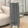 Pantalones Anchos de Terciopelo Teddy Beige con Caída Relajada para Mujer Otoño e Invierno 2025 de Cintura Alta de Cachemir Rectos Deportivos