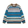Suéter de cuello redondo con letras bordadas a rayas de estilo americano retro a juego para hombre, suéter informal de gran tamaño que combina con todo para parejas