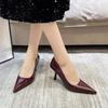 Salto alto fino e sexy feminino 2024, novo nicho de outono, boca rasa, elegante, calçado de viagem, camada única, todos os sapatos femininos combinados