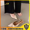 Sapatos de Salto Alto Bico Fino com Laço Estilo Francês para Mulheres, Saltos Finos, Novos para 2026 Primavera-Verão, Mules Elegantes de Bico Fechado para Socialites