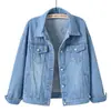 Chaqueta de Mezclilla Holgada para Mujer, Estilo Coreano Primavera y Otoño, Top Corto Azul Oscuro Nuevo, Chaqueta Talla Grande Estilo Bf, Venta al por Mayor