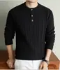 Suéter de Punto Pesado 570g Cuello Henry, Jersey Grueso de Moda, Suéter Cálido Casual para Hombre, Moderno