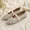 Mocasines retro para mujer, de punta cuadrada, con una sola tira, calados, transpirables, nuevo estilo 2026, cómodos, de suela suave, zapatos planos, zapatos de abuela