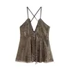 Ropa de Mujer 2026 Comercio Exterior Transfronterizo Europeo y Americano Nueva Moda Sin Mangas Lentejuelas Ceñidor de Cintura Sexy Sin Tirantes Top
