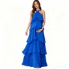 Vestido de noite plus size com design de gola halter estilo europeu e americano, vestido longo de chiffon simples e moderno, vestido tipo bolo emagrecedor para sessões de fotos e festas