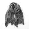 Bufanda de Algodón y Lino Otoño e Invierno Nuevo Estilo Artístico Plisada Retro Hecha a Mano Teñido Sucio Color Sólido Transfronteriza Comercio Exterior Bufanda para Hombre