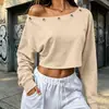 Amazon Europeo y Americano Otoño 2026 Nuevo Color Sólido Ojales Metálicos Cómodo Casual Camiseta de Hombros Caídos para Mujer