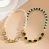 Colar Europeu e Americano Transfronteiriço com Strass, Pérolas Bordadas Ovais, Corrente de Clavícula Estilo Corte Retrô, Acessório de Colar Exquisito e Versátil para Mulheres