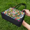 Suministro Transfronterizo Bolso de Mano Bordado por Ambos Lados Estilo Étnico con Accesorios de Cuentas de Madera y Cremallera de Doble Capa Bolso Tote de Lona Portátil