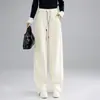 Pantalones Anchos de Pierna Ancha Gruesos de Forro Polar con Cordón Rojo, Holgados, para Mujer, Invierno 2025, Nuevos Pantalones Deportivos Casuales, Pantalones de Chándal, Pantalones Curvos