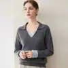Suéter de Punto de Cachemira Grueso con Solapa a Bloques de Color Falso Dos Piezas para Mujer, Suéter Base Grueso con Diseño de Empalme para Otoño e Invierno