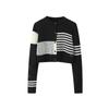 Suéter de Punto de Manga Larga con Cuello Redondo Retro Nuevo de Primavera y Otoño para Mujer, con Textura Irregular a Rayas en Contraste y Calado