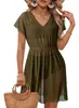 Vestido de Malla Casual con Cuello en V sin Mangas y Mangas Cortas que Ceñe la Cintura para Mujer, Transfronterizo Europeo y Americano, Moda Amazon 2026