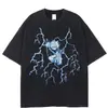 Camiseta de Anime Chainsaw Man para Hombre Camiseta Lavada Retro para Hombre Top Grande de Calle Alta Americana Street Harajuku Algodón