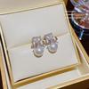 Pendientes de Perla con Aguja de Plata S925 Pendientes Versátiles Elegantes Pendientes de Botón Geométricos de Nicho de Gama Alta para Mujer con Lazo