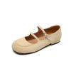 Sapato Mary Jane Artístico Retro de Lã Reversa Cashmere de Botão Duplo Primavera 2025 Novo Plano Bico Redondo Fivela de Couro Camada Única para Mulheres