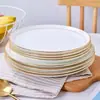 Platos de Porcelana Fina con Borde Dorado, Platos de Cerámica para el Hogar para Comida Occidental, Platos para Entrantes Fríos, Platos Grandes y Pequeños, Platos para Bistec, Vajilla