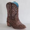 40-43 Comercio Exterior Transfronterizo Estación Independiente AliExpress wish Botas de Tacón Bajo para Mujer con Bordado de Leopardo Europeo y Americano X182