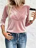 Otoño 2026 Nuevo Transfronterizo Europeo y Americano Cuello en V Terciopelo Manga Larga Camiseta para Mujer Color Sólido Elegante Temperamento Capa Base Top