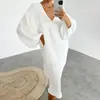 Nuevo Producto de Primavera 2026 de Amazon Bata de Noche de Algodón Puro Estilo Europeo y Americano Holgada y Cómoda Ropa de Casa Pijamas para Mujer