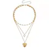 Collar de Múltiples Capas con Colgante de Corazón Dorado Vintage para Mujer con Cadena de Clavícula de Diseño Único
