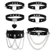 Set de 6 piezas estilo Harajuku collar gargantilla punk negro collar geométrico corazón cuero correa oscura para el cuello clavícula