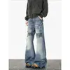 Jeans com Estampa de Letras de Design de Nicho Estilo Americano Transfronteiriço para Homens e Mulheres, Marca Tendência de Corte Solto Emagrecedor Casual Calças de Barra Reta