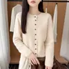 Cárdigan de Punto de Lana Pura para Mujer 2026 Nuevo Invierno Cuello Redondo Hueco Holgado Abrigo Suéter Top Versátil