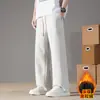 Pantalones de forro polar para hombre para otoño e invierno, corte holgado, versátiles, pantalones largos casuales de algodón, pantalones rectos de moda estilo Hong Kong, pantalones de chándal deportivos