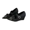 Zapatos de Mujer Chuyuji con Tacón de Cuña y Lazo en la Punta, Modelo Nuevo 2026, Punta Fina, Hebilla, Tacones Altos Negros