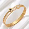 Pulseira de Aço Titânio Estilo Simples Transfronteiriço High-end Números Romanos Vazado Incrustado Strass Concha Acrílico Pulseira de Aço Inoxidável