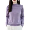 Nuevo suéter de punto sin costuras de cuello medio para otoño e invierno para mujer, diseño holgado con patrón calado, top básico de manga larga para mujer