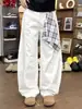 Roupa masculina estilo cleanfit americano jovem jeans de perna curva lenço quadrado removível de verão calças de perna larga com corte inclinado