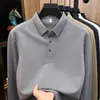 Camisa polo de manga longa masculina com mistura de linho e liocel, respirável e texturizada, top masculino business casual para atacado