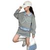 Conjunto de sudadera con lazo estilo coreano para niña, primavera y otoño, nuevo y moderno conjunto de dos piezas con falda corta.