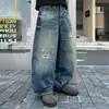 Jeans para hombre estilo americano, desgastados, rotos, corte holgado, pierna recta, colección otoño 2026, pantalones largos de pierna ancha lavados de moda, venta al por mayor
