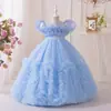 Vestido de menina para comércio exterior transfronteiriço de alta qualidade novo vestido de casamento de daminha saia bufante malha roupa de passarela de menina em estoque