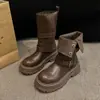Botas Martin Retro Mujer 2026 Otoño Invierno Nuevo Estilo Británico Marrón Maillard Botas Suela Gruesa Aumentadoras de Altura Botines Negros