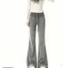 Calça Feminina Patchwork Listrada Cintura Alta Levemente Flare Outono Inverno Novo Estilo Coreano Emagrecedora Wide Leg Fluida Valorizando Macia Lã de Arroz Casual