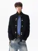 Suéter Masculino de Tricô Trançado Gola Alta Estilo Old Money Tendência Outono Inverno Peso Pesado Zíper Botão Design de Nicho Cardigã Peça Externa